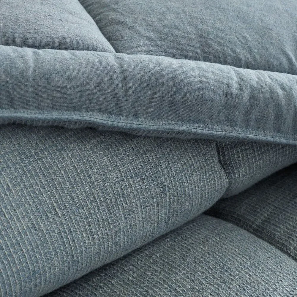 Pottery Barn European Flax Linen Waffle Comforter Chambray Blue King / Cal NEW